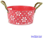  Fehér virágmintás bádog tál 22cm - Pink