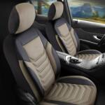 Panda Set Huse Scaune Auto pentru BMW X6 - Panda Florida, cu fermoare pentru bancheta rabatabila, bej negru, 11 piese