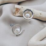  Cercei din Argint cu Perlă Naturală, Finisaj Mat - Design Rotund, 13 mm (IV133770001PBL)