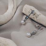  Cercei din argint în formă de picătură cu perlă rotundă - Design elegant de 22 mm (EMA44)