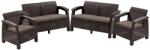 Keter Set mobilier de gradina Keter Corfu Rest, pentru terasa sau balcon, material polipropilena cu aspect ratan, fara masa, 2 canapele, 2 fotolii, culoare maro, rezistent UV si intemperii (258951)