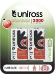 Uniross hybrio 2xC tölthető akkumulátor 3000mAh, 2db/csomag (UH2C3000) (UH2C3000)