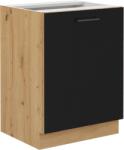 TEMPO KONDELA Alsó konyhaszekrény, matt fekete/artisan tölgy, MONRO 60 D 1F BB - sprintbutor - 38 900 Ft