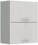 TEMPO KONDELA Felsőszekrény, fehér extra magasfényű/szürke, PRADO 60 GU-72 - sprintbutor