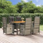 vidaXL 7 részes szürke polyrattan kerti étkezőgarnitúra párnával (3185051)