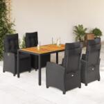 vidaXL 5 részes fekete polyrattan kerti étkezőgarnitúra párnákkal (3212665)