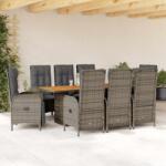 vidaXL 9 részes szürke polyrattan kerti étkezőgarnitúra párnával (3213519)