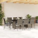 vidaXL 9 részes szürke polyrattan kerti étkezőgarnitúra párnával (3213497)