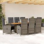 vidaXL 9 részes szürke polyrattan kerti étkezőgarnitúra párnával (3213518)