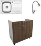 haaus Set Masca Chiuveta Karo, Stejar Bronz/Alb, 80 x 50 x 80 cm, Chiuveta Inox, Cuva stanga, Baterie Flexibila (922498)