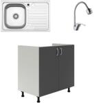haaus Set Masca Chiuveta Karo, Antracit/Alb, 80 x 50 x 80 cm, Chiuveta Inox, Cuva stanga, Baterie Flexibila (922450)