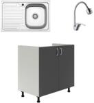 haaus Set Masca Chiuveta Karo, Antracit/Alb, 80 x 50 x 80 cm, Chiuveta Inox, Cuva dreapta, Baterie Flexibila (922467)