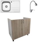 haaus Set Masca Chiuveta Karo, Stejar Sonoma Inchis/Alb, 80 x 50 x 80 cm, Chiuveta Inox, Cuva stanga, Baterie Flexibila (922511)