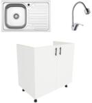 haaus Set Masca Chiuveta Karo, Alb, 80 x 50 x 80 cm, Chiuveta Inox, Cuva stanga, Baterie Flexibila (922436)