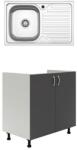 haaus Set Masca Chiuveta Karo, Antracit/Alb, 80 x 50 x 80 cm, Chiuveta Inox, Cuva stanga (922351)