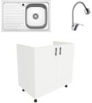 haaus Set Masca Chiuveta Karo, Alb, 80 x 50 x 80 cm, Chiuveta Inox, Cuva dreapta, Baterie Flexibila (922443)
