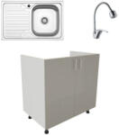 haaus Set Masca Chiuveta Karo, Gri Lucios/Alb, MDF, 80 x 50 x 80 cm, Chiuveta Inox, Cuva stanga, Baterie Flexibila (925567)