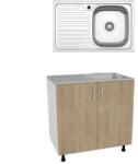 haaus Set Masca Chiuveta Karo, Lemn Natural/Alb, 80 x 50 x 80 cm, Chiuveta Inox, Cuva dreapta (922382)