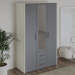 haaus Dulap Malmo, 2 Sertare, 3 Usi, cu oglinda, Stejar Alb/Antracit, 120 x 52 x 200 cm (922955)
