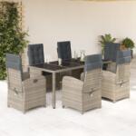 vidaXL 7 részes szürke polyrattan kerti étkezőgarnitúra párnával (3212218)