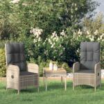 vidaXL 3 részes szürke polyrattan kerti ülőgarnitúra párnákkal (319907)