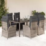 vidaXL 7 részes szürke polyrattan kerti étkezőgarnitúra párnával (3213330)