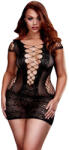 Baci Plus Size - fűzős, rövidujjú necc miniruha - fekete (XL-XXL) (92526200005)