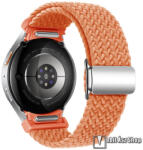  Okosóra szíj, Mágneses csat, Légáteresztő szövet, Fonott, 220mm hosszú, Gombos gyorskioldó, Narancssárga, Samsung Galaxy Watch FE, Watch4, Watch5, Watch5 Pro, Watch6, Watch7