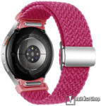  Okosóra szíj, Mágneses csat, Légáteresztő szövet, Fonott, 220mm hosszú, Gombos gyorskioldó, Magenta, Samsung Galaxy Watch FE, Watch4, Watch5, Watch5 Pro, Watch6, Watch7