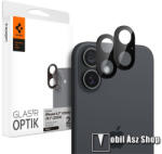 Spigen Apple iPhone 16, 16 Plus, Spigen Optik, Kameravédő üvegfólia, 2db, 9H, Fekete (AGL07922)