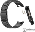  Fém okosóra szíj, Rozsdamentes acél, Csatos, Gombos gyorskioldó, 197mm hosszú, Stift kinyomó szerszámmal, Fekete, Samsung Galaxy Watch4, Watch5, Watch5 Pro, Watch6, Watch7