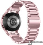  Fém okosóra szíj, Rozsdamentes acél, Csatos, Gombos gyorskioldó, 200mm hosszú, Rózsaszín, Samsung Galaxy Watch FE, Watch4, Watch5, Watch5 Pro, Watch6, Watch7