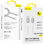 Blavec Cable Raptor fonott - Type C to Lightning - PD 20W 2, 4A 0, 5 méter (CRA-CL24WS05) fehér-ezüst,