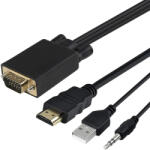 HOPE R Cablu convertor VGA tata la HDMI tata cu audio si USB, 3m, negru (CVGAHDMIUA3HP)