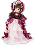 Art-Pol Különleges barna hajú porcelán baba korhű bíborvörös-fehér ruhában kézitáskával 45x38x35cm (177047)
