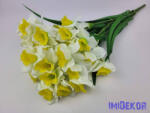  Nárcisz 9 ágú selyemvirág csokor 57cm - Fehér-Sárga
