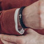 Evana Împletit- Brățară Piele și Aur Galben/Aur Alb 14k (închizătoare oțel inoxidabil) (CROSIMP12)