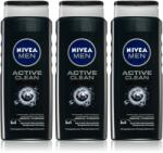Nivea MEN Active Clean fürdőgél férfiaknak takarékos kiszerelés 3 x 500 ml