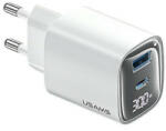 USAMS CC229 Type-C, USB-A hálózati töltő kijelzővel 30W fehér (CC229TC02) (CC229TC02)
