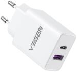 VEGER utazótöltő USB A + Type C PD QC3.0 3A 65W TCE650 fehér