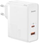 Baseus hálózati töltő USB+Type-C aljzat (100W, GaN5, PD gyorstöltő 4.0) FEHÉR