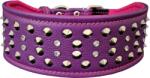 Bestia Zgarda Crystal, Piele Naturala, XL, Violet Roz