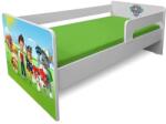  Pat pentru copii Dogs Green, cu protectii laterale detasabile reversibile, Pal melaminat, margini rotunjite, 2-8 ani, 144x76x45 cm, alb/verde