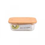 Casa Plastor Cutie pentru alimente, dreptunghiulara, din sticla termorezistenta, capac din bambus, 370 ml, Bamboo (430-D-B-370)