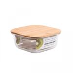 Casa Plastor Cutie pentru alimente, patrata, din sticla termorezistenta, capac din bambus, 320 ml, Bamboo (430-P-B-320)