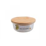 Casa Plastor Cutie pentru alimente, rotunda, din sticla termorezistenta, capac din bambus, 950 ml, Bamboo (430-R-B-950)