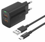 FONENG Falitöltő EU63 - 2xUSB - 12W USB-Micro USB kábellel fekete