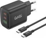 FONENG fali töltő GaN10-EU - USB + 2xType C - QC 4.0+ PD 65W Type C to Type C kábel fekete