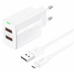 FONENG fali töltő EU63 - 2xUSB - 12W USB-Micro USB kábellel fehér