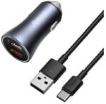 Baseus GOLDEN CONTACTOR PRO autós töltő 2 USB aljzat (40W, PD gyorstöltő + Type-C kábel) SZÜRKE - notebook